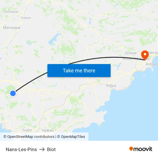 Nans-Les-Pins to Biot map