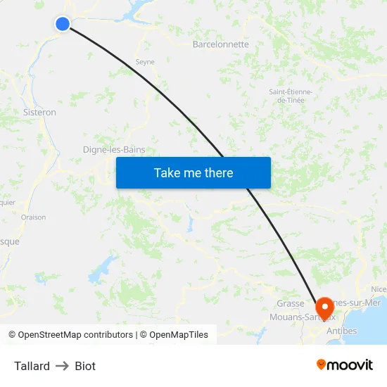 Tallard to Biot map