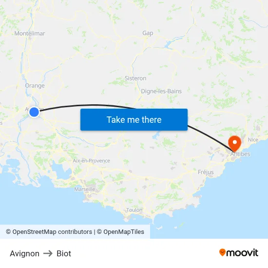 Avignon to Biot map