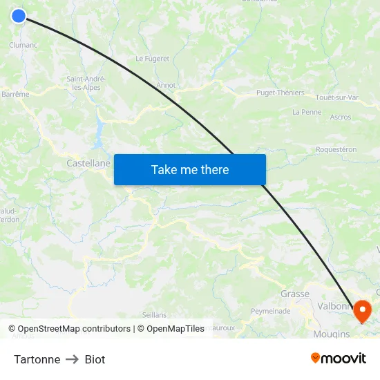 Tartonne to Biot map