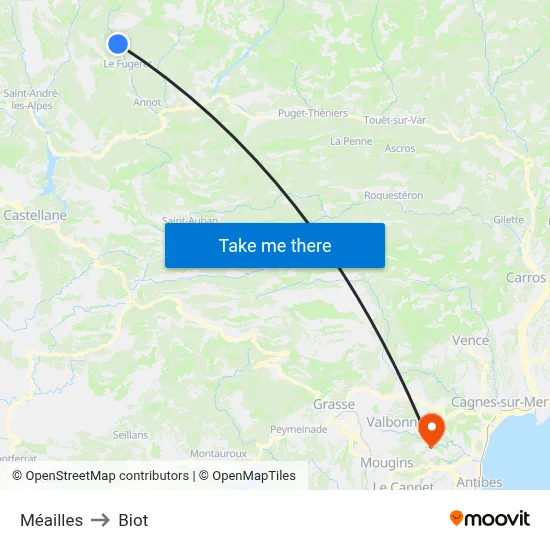 Méailles to Biot map