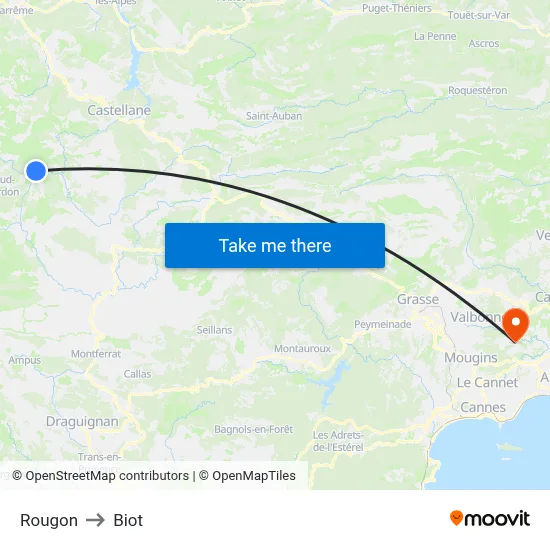 Rougon to Biot map