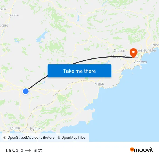 La Celle to Biot map