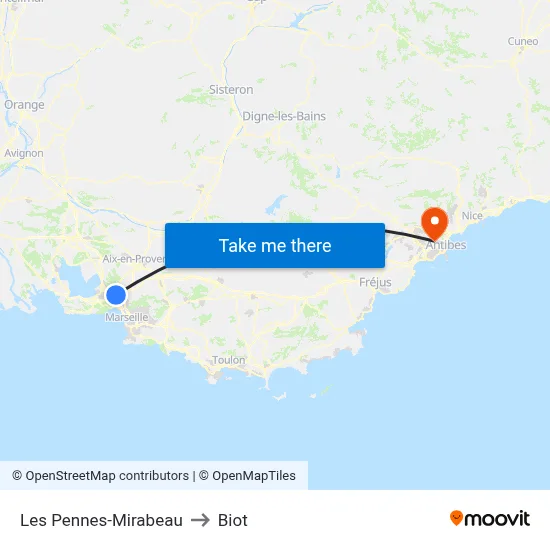 Les Pennes-Mirabeau to Biot map