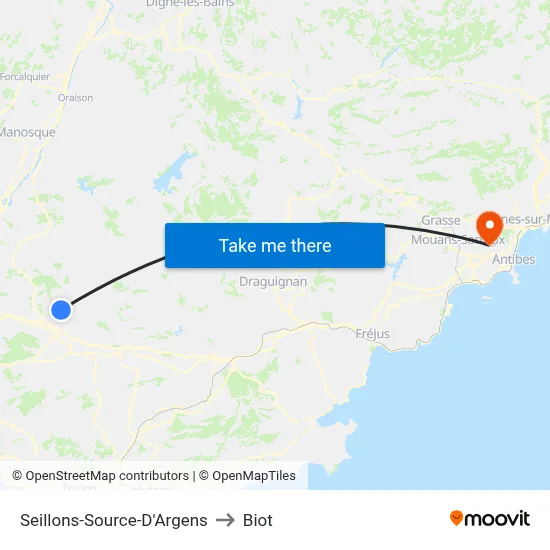 Seillons-Source-D'Argens to Biot map