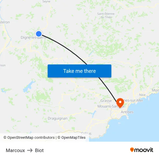 Marcoux to Biot map