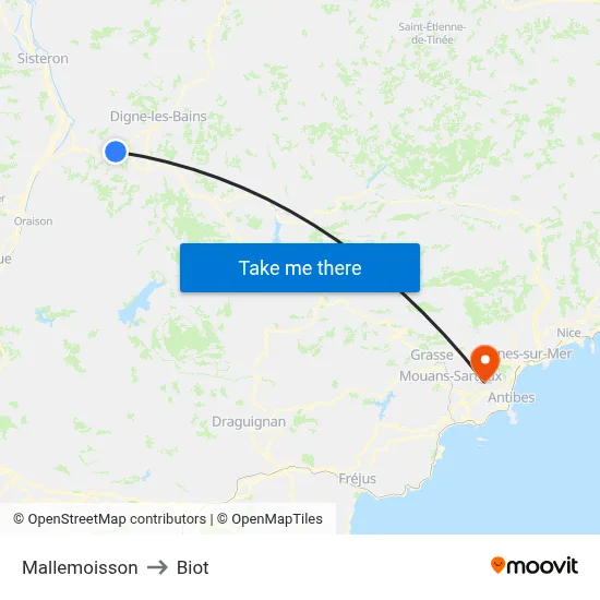 Mallemoisson to Biot map