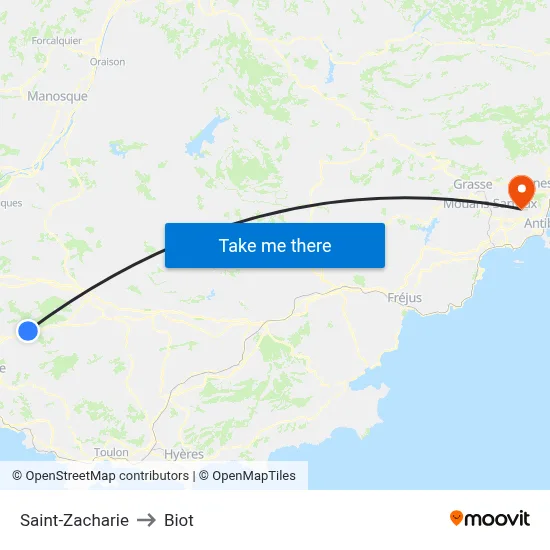 Saint-Zacharie to Biot map