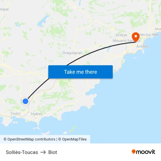 Solliès-Toucas to Biot map