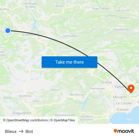 Blieux to Biot map