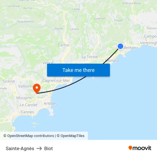 Sainte-Agnès to Biot map