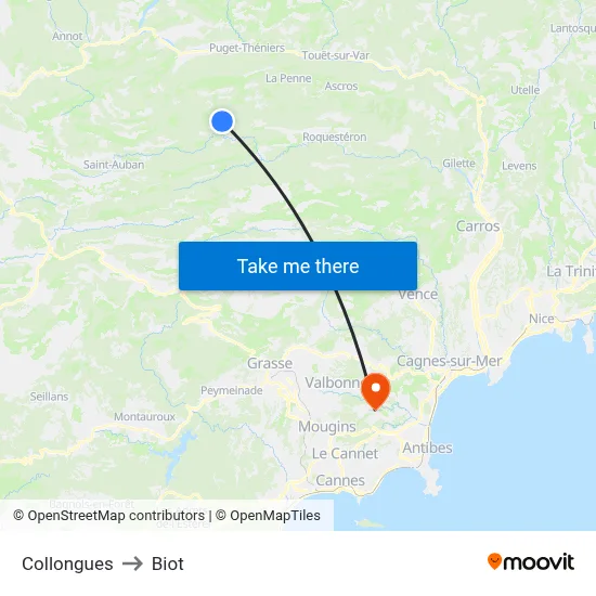 Collongues to Biot map