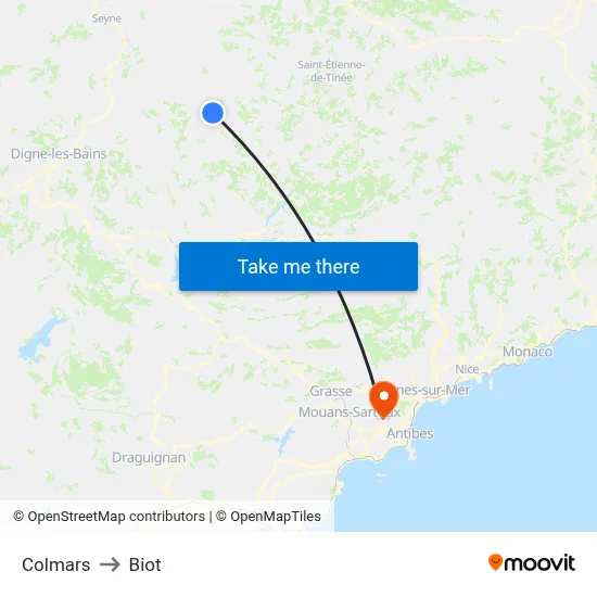 Colmars to Biot map