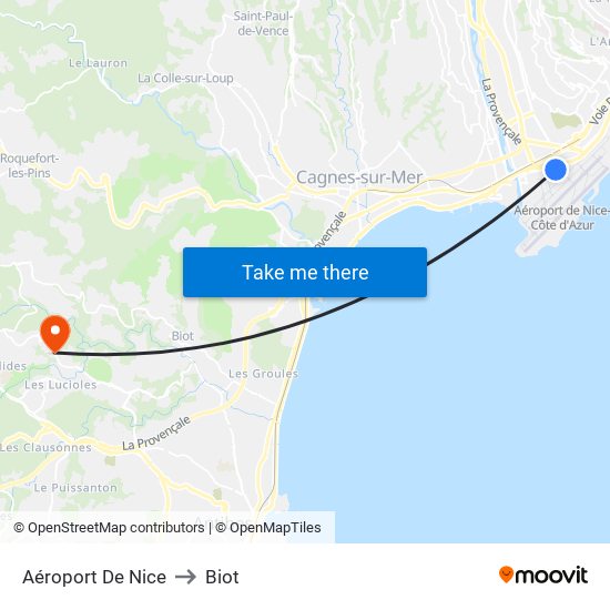 Aéroport De Nice to Biot map