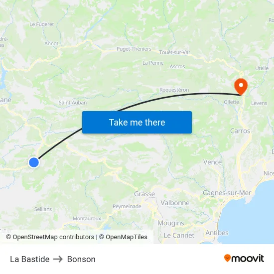 La Bastide to Bonson map