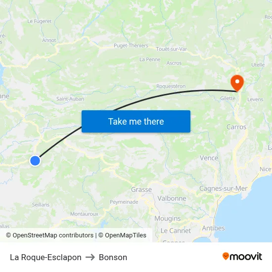 La Roque-Esclapon to Bonson map