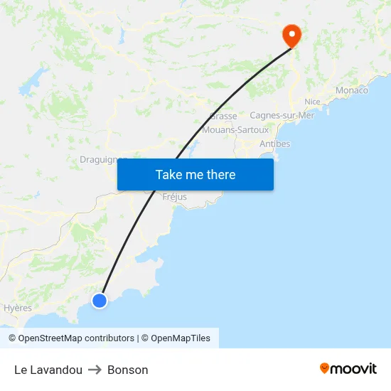 Le Lavandou to Bonson map