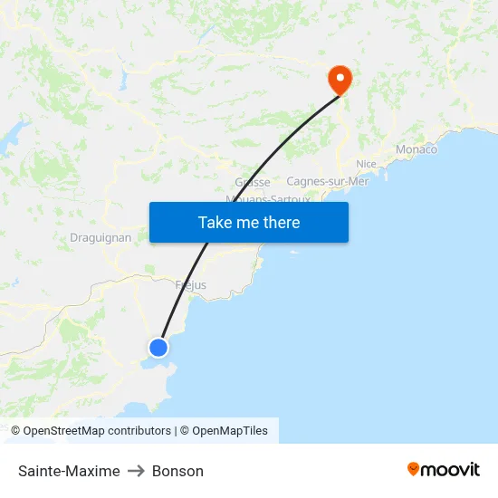 Sainte-Maxime to Bonson map