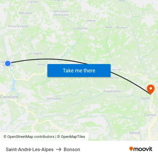 Saint-André-Les-Alpes to Bonson map