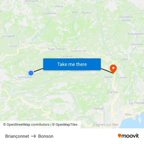 Briançonnet to Bonson map