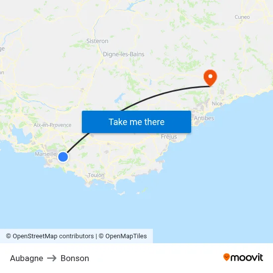 Aubagne to Bonson map