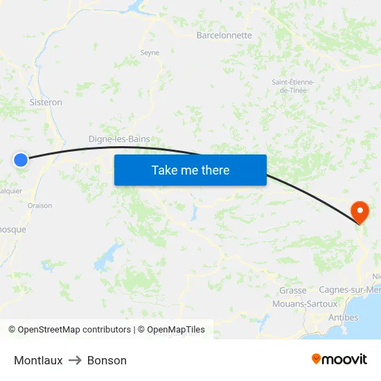 Montlaux to Bonson map