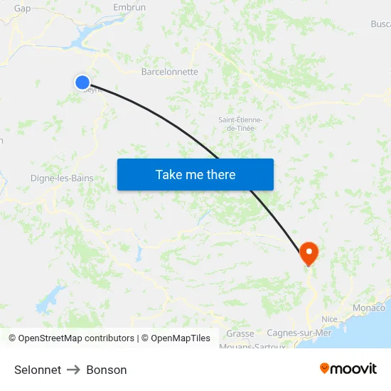 Selonnet to Bonson map