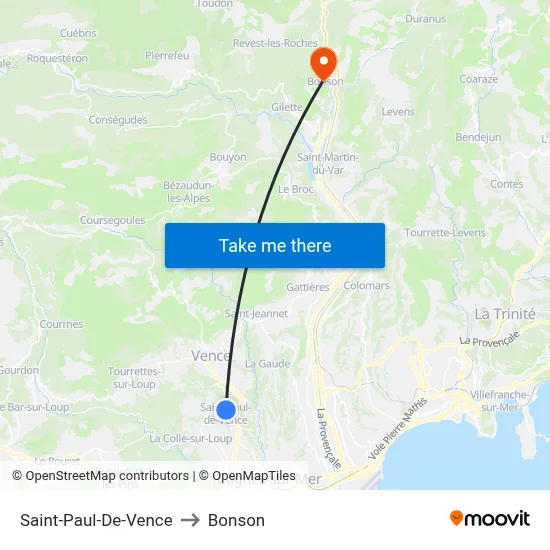 Saint-Paul-De-Vence to Bonson map