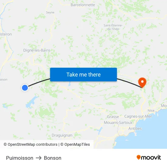 Puimoisson to Bonson map