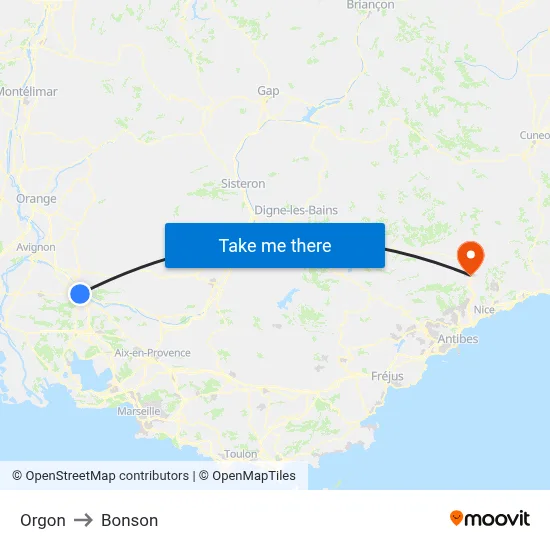 Orgon to Bonson map