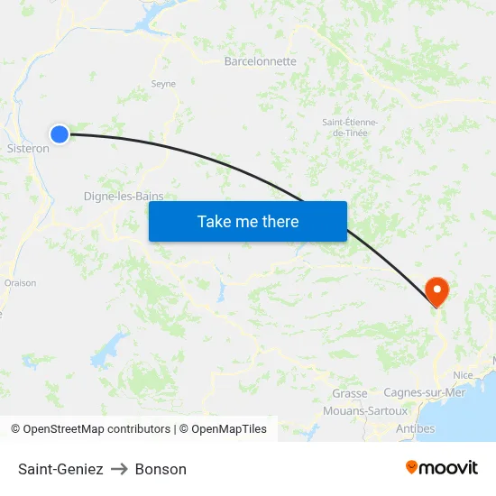 Saint-Geniez to Bonson map