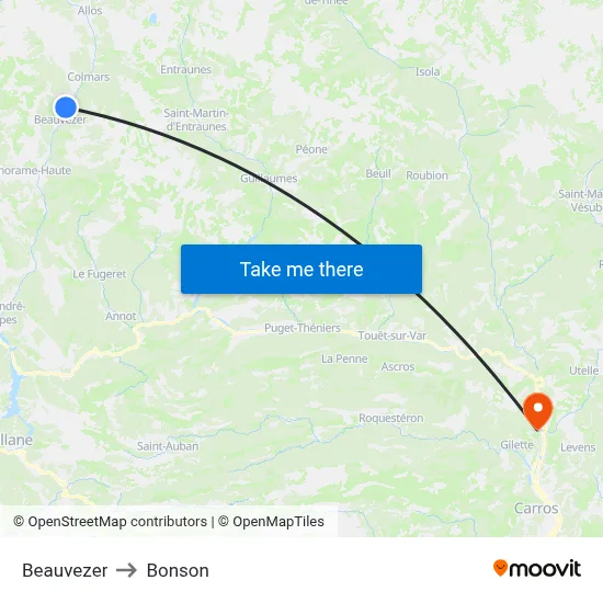 Beauvezer to Bonson map