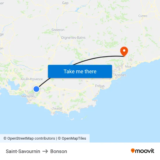 Saint-Savournin to Bonson map