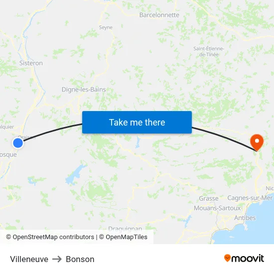 Villeneuve to Bonson map