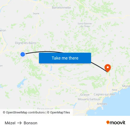 Mézel to Bonson map