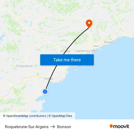 Roquebrune-Sur-Argens to Bonson map