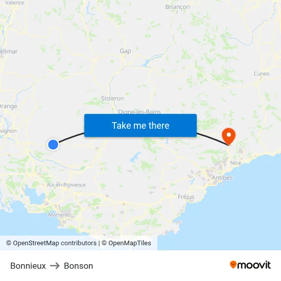 Bonnieux to Bonson map