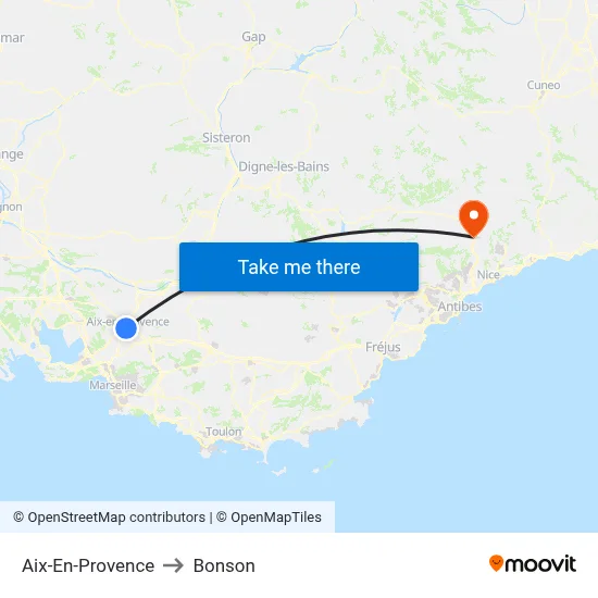 Aix-En-Provence to Bonson map