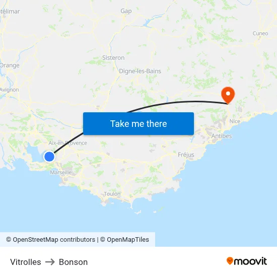 Vitrolles to Bonson map