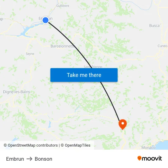 Embrun to Bonson map