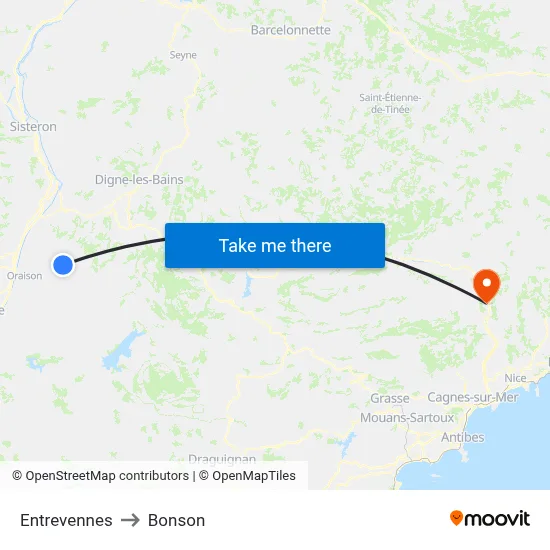 Entrevennes to Bonson map