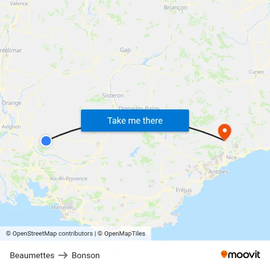 Beaumettes to Bonson map