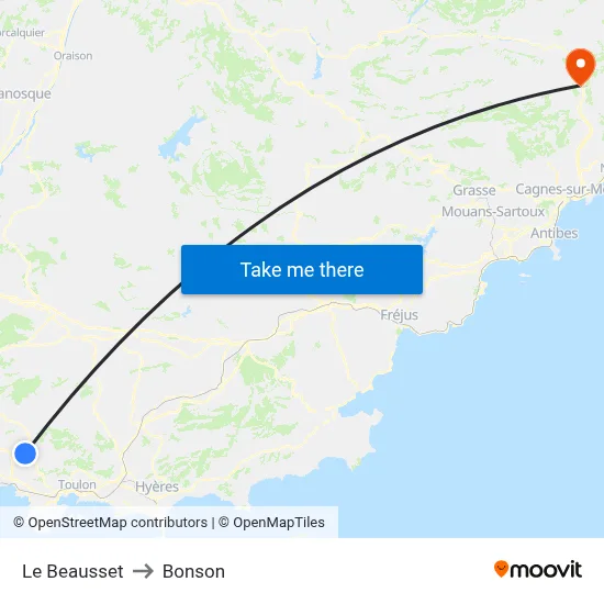 Le Beausset to Bonson map