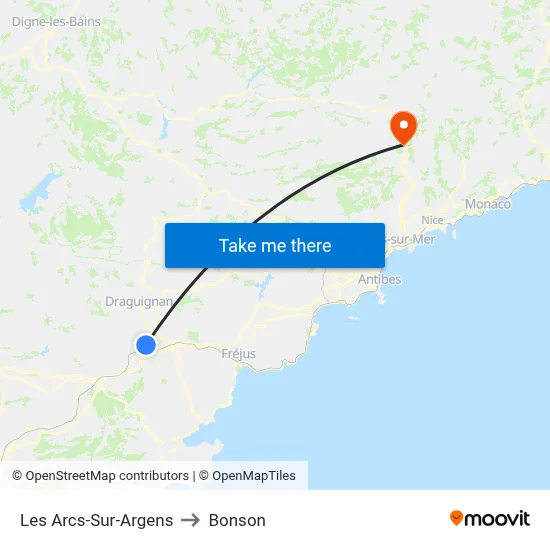 Les Arcs-Sur-Argens to Bonson map