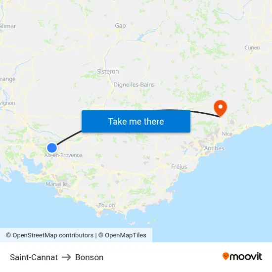 Saint-Cannat to Bonson map