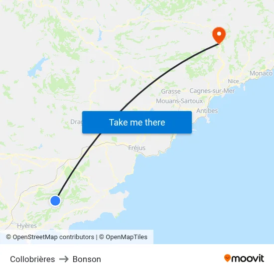 Collobrières to Bonson map