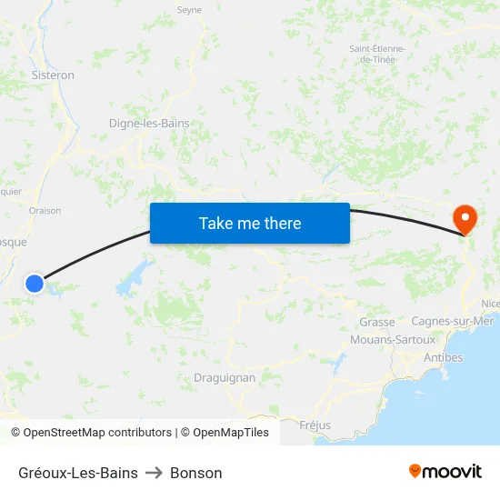Gréoux-Les-Bains to Bonson map