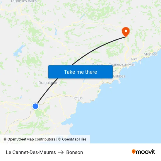 Le Cannet-Des-Maures to Bonson map