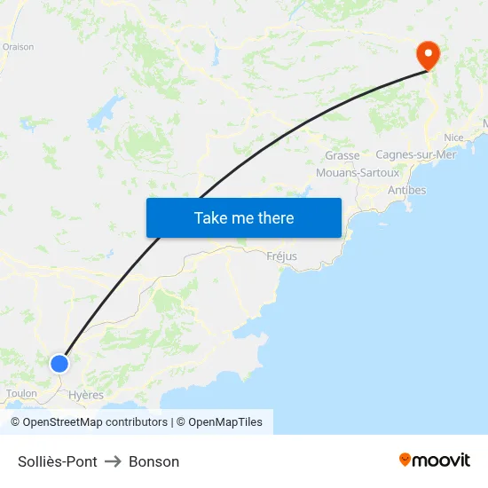 Solliès-Pont to Bonson map