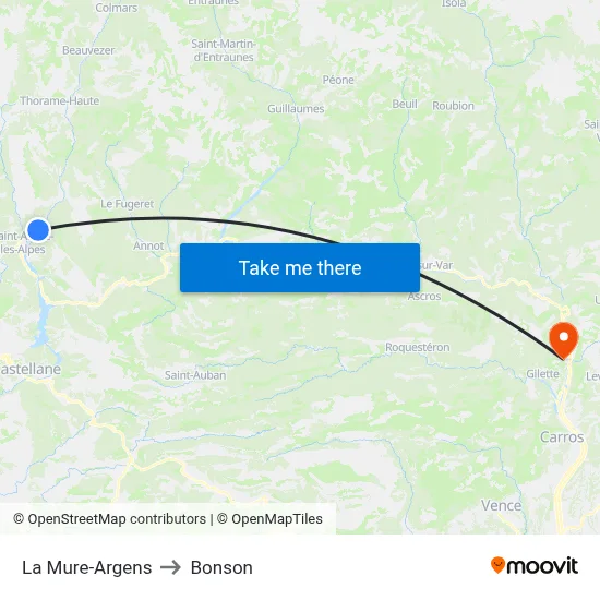 La Mure-Argens to Bonson map
